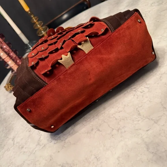 KATE SPADE LARGE SHERWOOD FOREST SUEDE LEATHER OWL IDA TOTE PURSE BAG - Picture 4 of 8